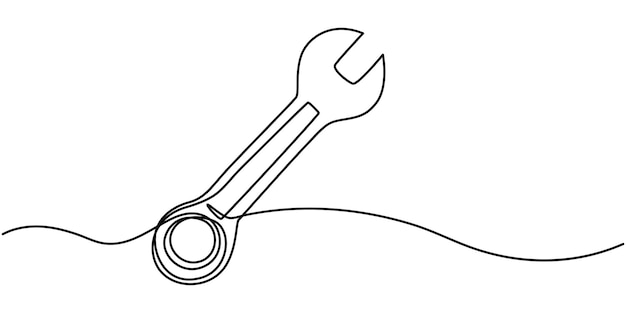 Repair amp Maintenance Continuous Line Editable Icon One mechanical wrench for nuts drawn