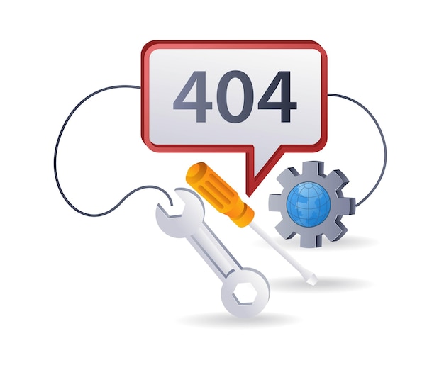 Repair warning error code 404 flat isometric 3d illustration