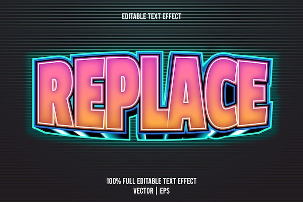 Replace editable text effect 3 dimension emboss neon style