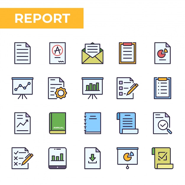 Report Icon Set, Filled color style