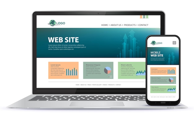 Responsive Website Design With Laptop Computer and Mobile Phone Screen Illustration