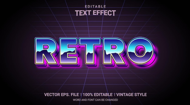 Retro 90s neon glow 3d style editable text effect vector