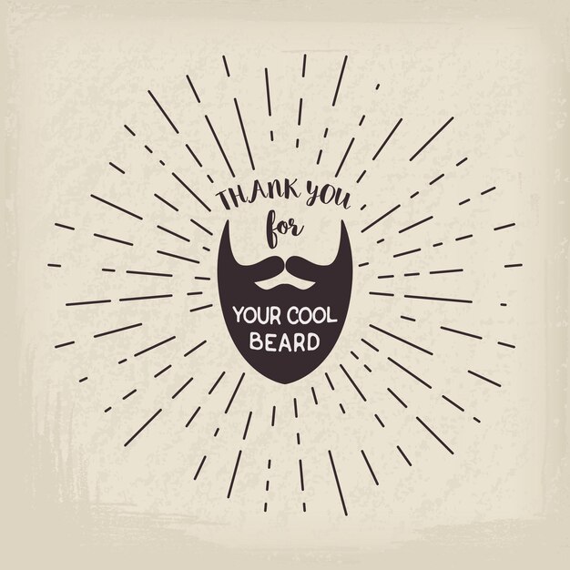 retro badge with beard and thank you for your cool beard lettering vector background