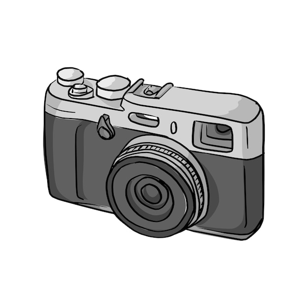 retro compact camera vector illustration sketch doodle hand drawn with black lines