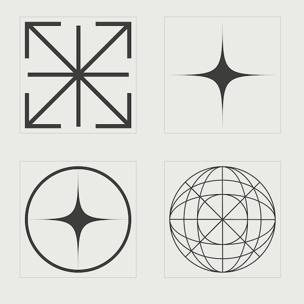 Retro futuristic elements for design Rave psychedelic retro futuristic set Objects in y2k style