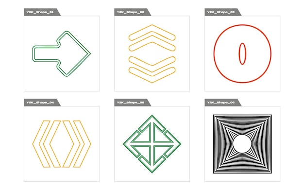 Retro futuristic elements for design Retro futuristic graphic ornaments Objects in y2k style
