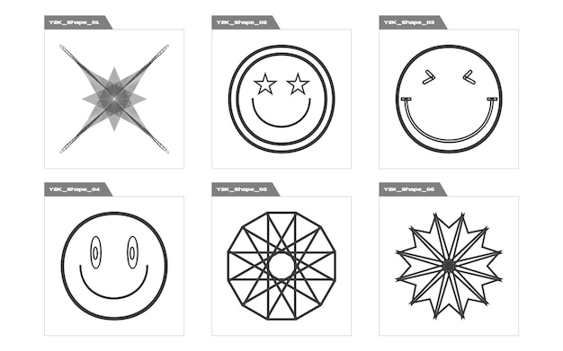 Retro futuristic elements for design Retro futuristic graphic ornaments Templates for notes posters