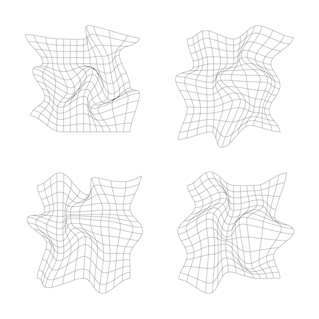 retro futuristic grid wireframes cyberpunk net space isolated vector set