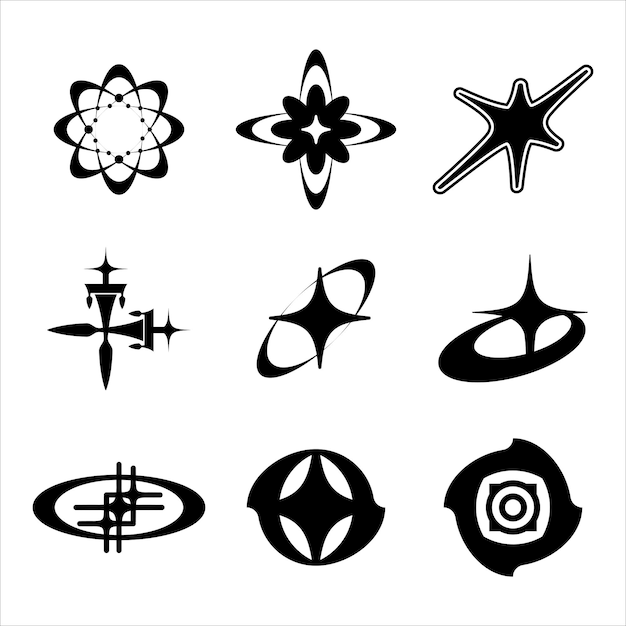 Retro futuristic shape elements for streetwear design Collection of abstract graphic geometric