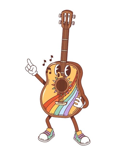 Retro groovy music guitar character singing song