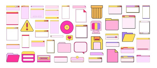 Retro-käyttöliittymän välilehti, tietokone, vintage, vaporwave, verkkosivusto-sovelluksen ohjelmointityöpöytä