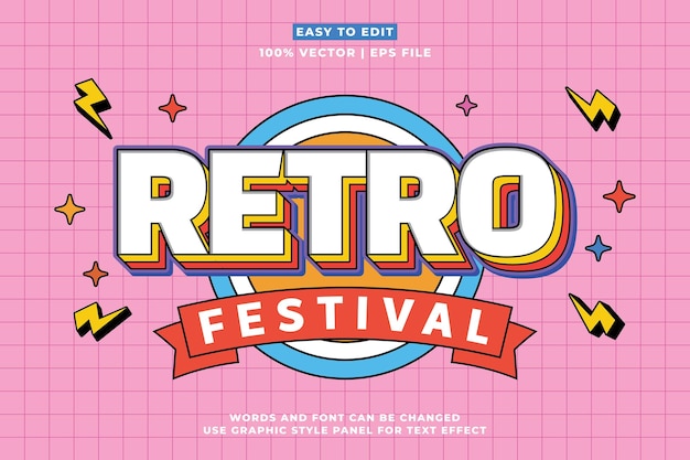 Retro muokattava tekstitehostetyyli Retro vintage -musiikkijuhlat 3d-sarjakuvatyylinen Premium-vektori