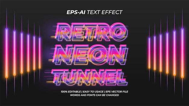 retro neon tunnel text effect with colorful light