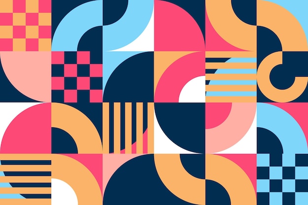 Retro Rhythms Geometric Bauhaus Pattern with Stripes and Grids