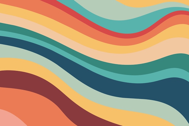 Retro vintage 70s style stripes background poster lines 1970s Color Pattern Wavy Background