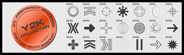 retrofuturistic y2k geometry design elements collection big collection of abstract graphic geometric objects abstract bauhaus and boho cosmic style