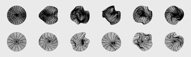 Retrofuturistic y2k geometry design elements collection Large set of retro objects for design Objects in y2k style