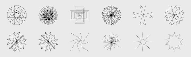 Retrofuturistinen y2k-geometrian suunnitteluelementtikokoelma Kokoelma abstrakteja graafisia geometrisiä symboleja koristeita koristeluun
