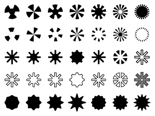 Retrofuturistisia elementtejä suunnitteluun Suuri kokoelma abstrakteja graafisia geometrisia symboleja