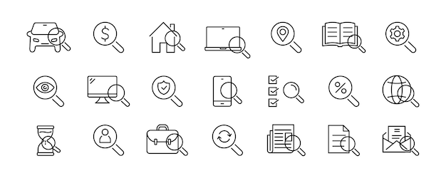 Revision icons set Inspection review audit line icon Vector