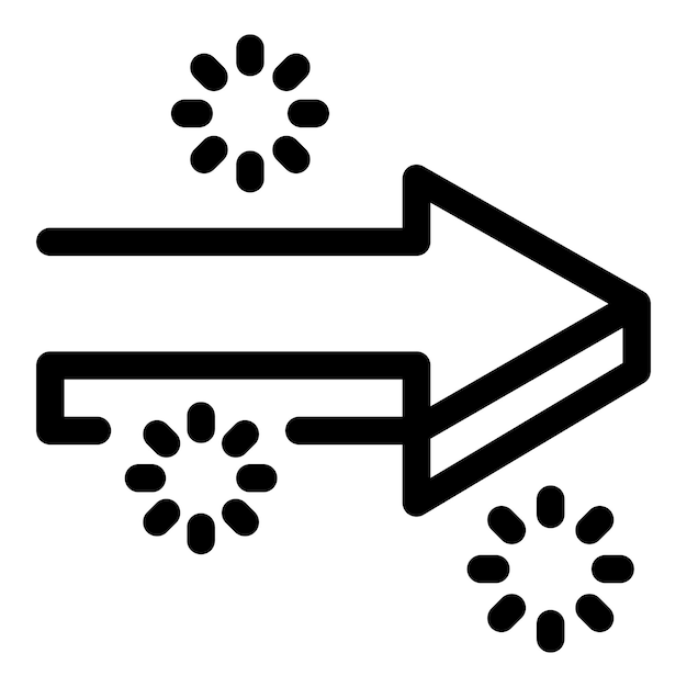 Right arrow moving forward surrounded by loading circles