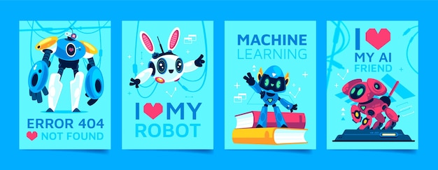 Robot cards in flat cartoon style