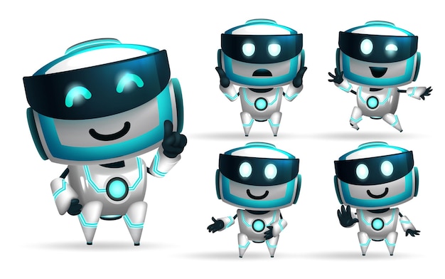 robot characters vector set design robot character collection isolated in white background in stand
