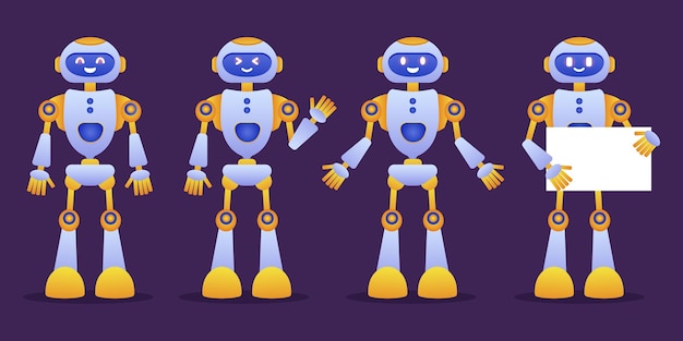 Robot chat bot neural network AI servers and robots technology Set of cute robot ai character