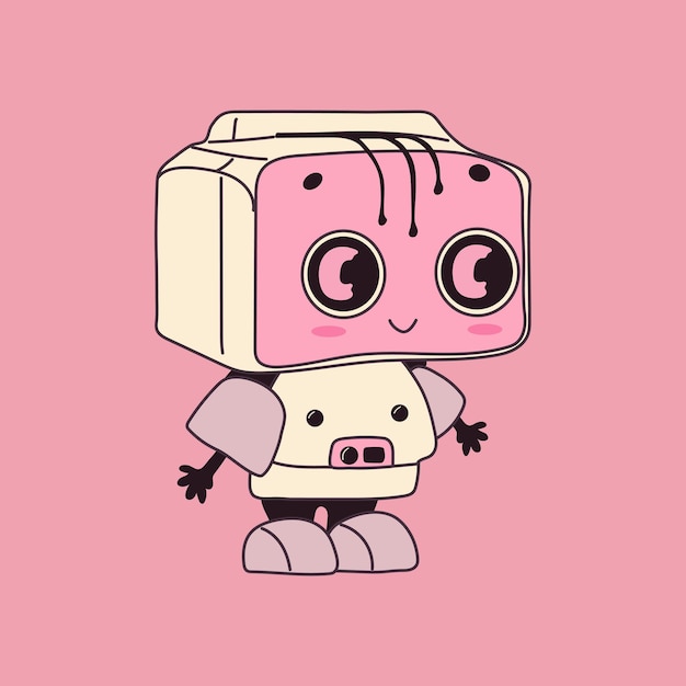 robot cute artificial robotic character hand drawn vector illustration futuristic retro androids