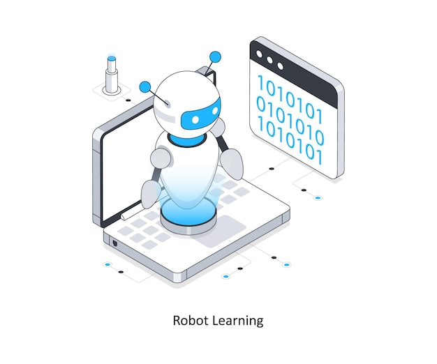 Robot Learning isometric stock illustration EPS File stock illustration