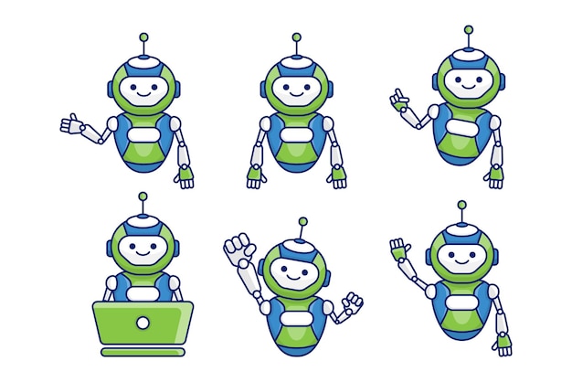 robot mascot character vector illustration robot cartoon pose set design collections