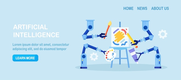 Robot painting to create artwork Artificial intelligence generating stunning works of art AI technologies in hobbies Robotic arm create a painting art controlled by a computer algorithm