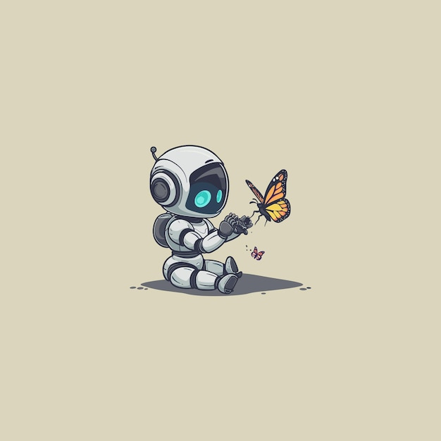 robot playing with butterfly design vector