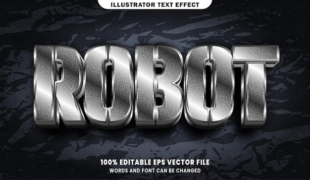 Robot text, font silver style editable text effect