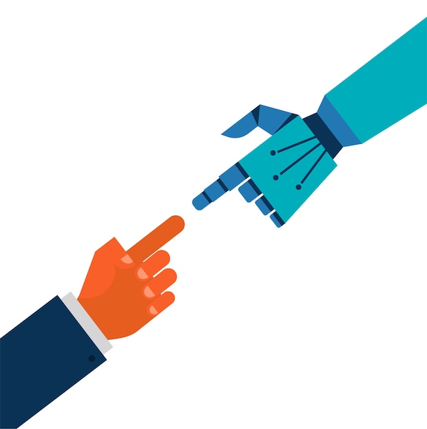 Robotic and human hands connection