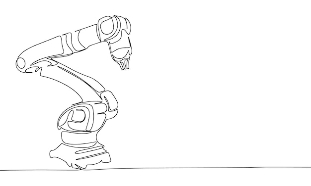 robotic arms or industry manipulator positioned continuous line drawing element isolated on white