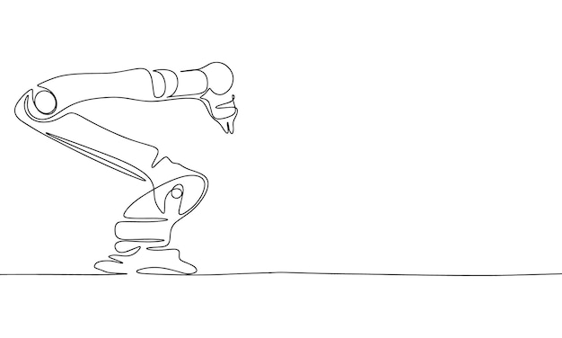 robotic arms or industry manipulator positioned continuous line drawing element isolated on white