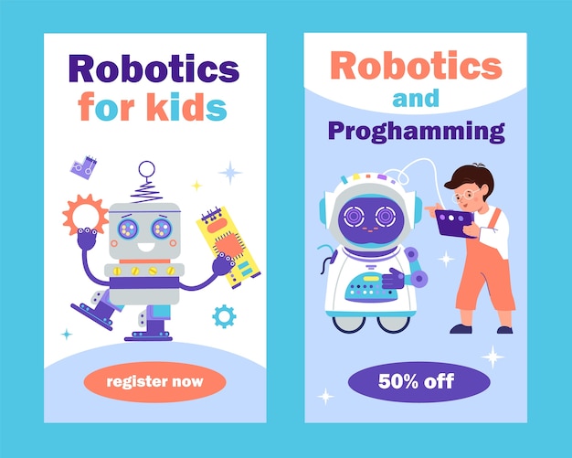Robotic for kids banners in flat design