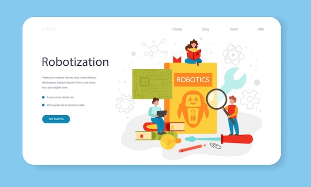 robotics school subject web banner or landing page robot engineering