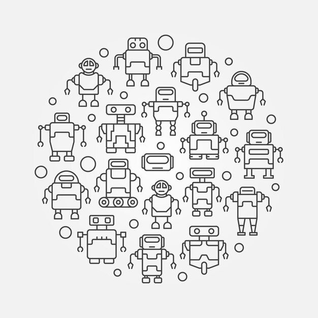 Robots circular illustration vector round symbol made with line robot signs