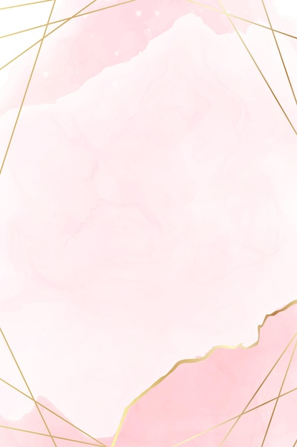 Rose pink liquid watercolor background with golden lines