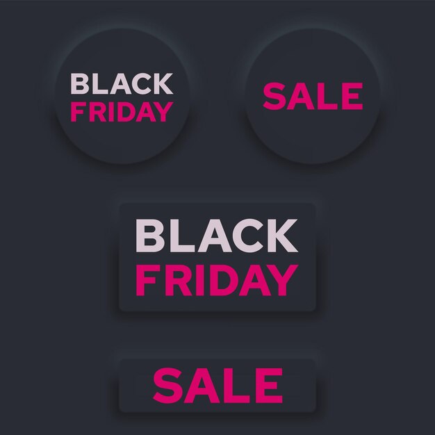 Round and rectangular buttons with black Friday in neomorphism style