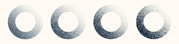 Round shaped dotted objects vintage stipple elements fading gradient stippling dotwork drawing