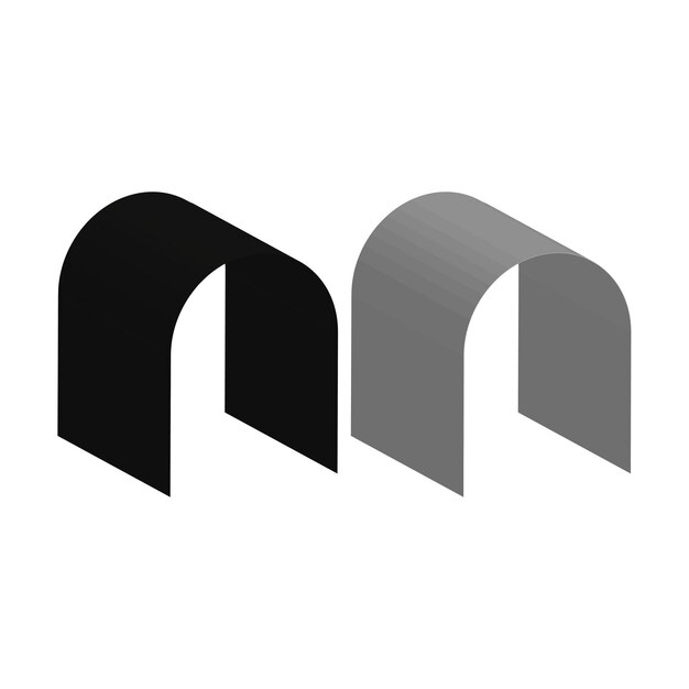 Rounded arch icon Dimensional building shape Vector portal structure Grey tone figure