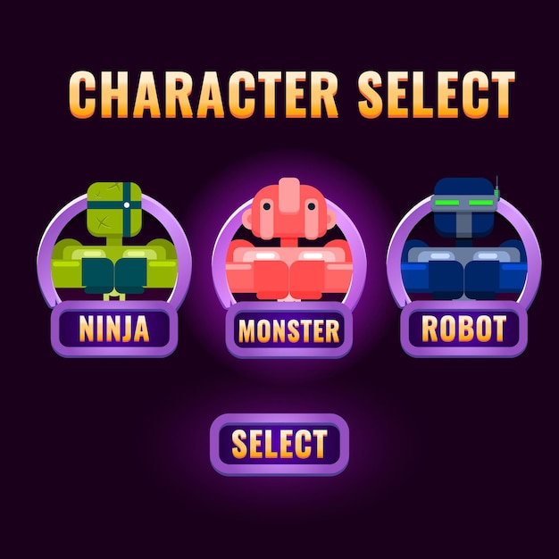 rounded purple game ui character selection