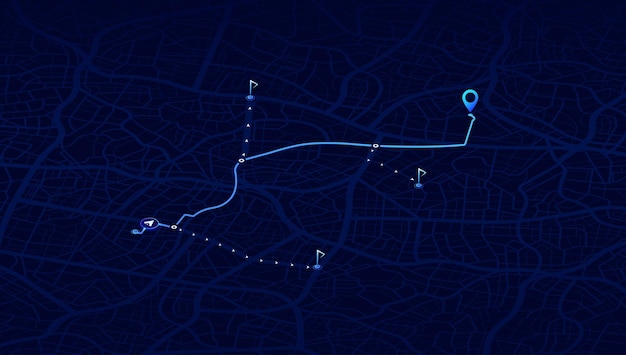 route on the map to pin city street map with various points of interest gps tracking system to