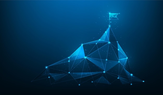 Route to mountain success technology on blue dark background