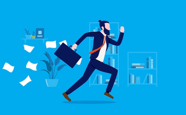 Running businessman in office