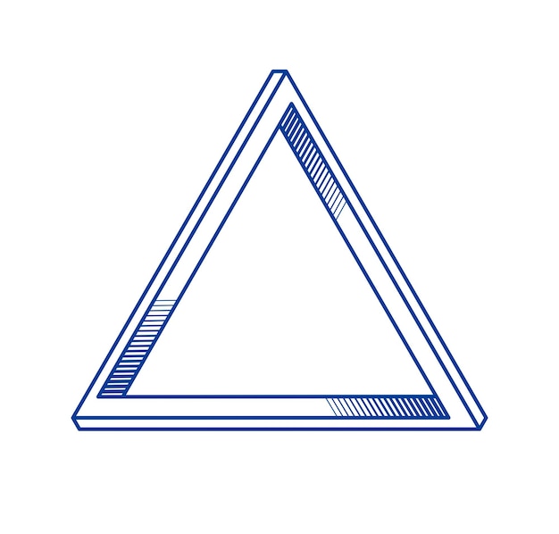 Sacred geometry triangle dimensional 3d impossible shape, vector logo or emblem design element.