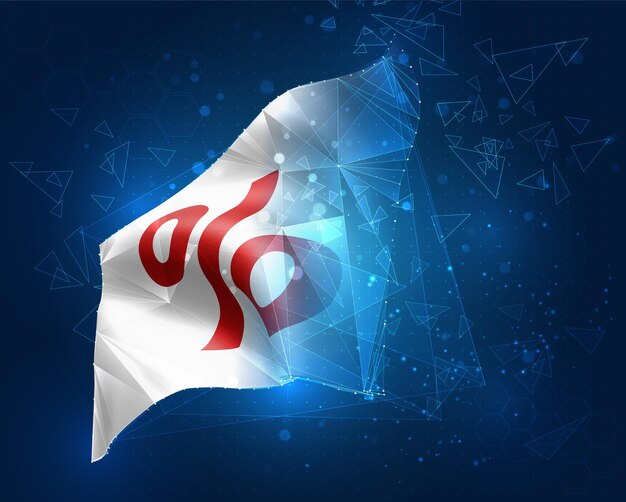 sale and discounts flag, virtual abstract 3d object from triangular polygons on a blue background